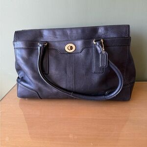 Coach Black Leather Shoulder Bag / Briefcase with Gold-Tone Hardware